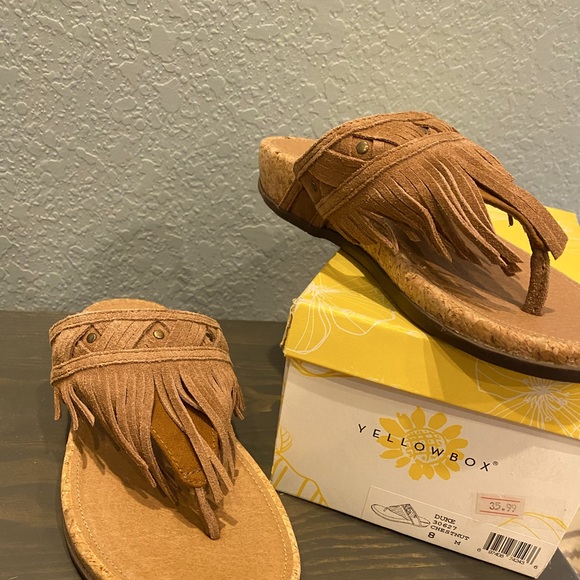 yellow box fringe flip flops